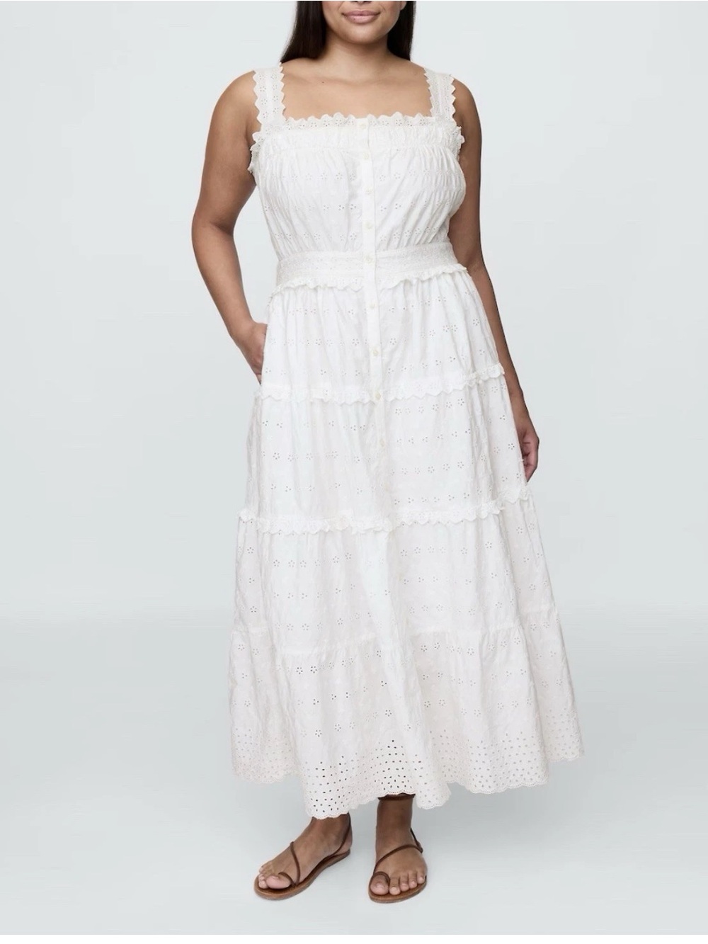 Gap × DÔEN White Eyelet Cottagecore Boho Cotton Midi Dress - Large